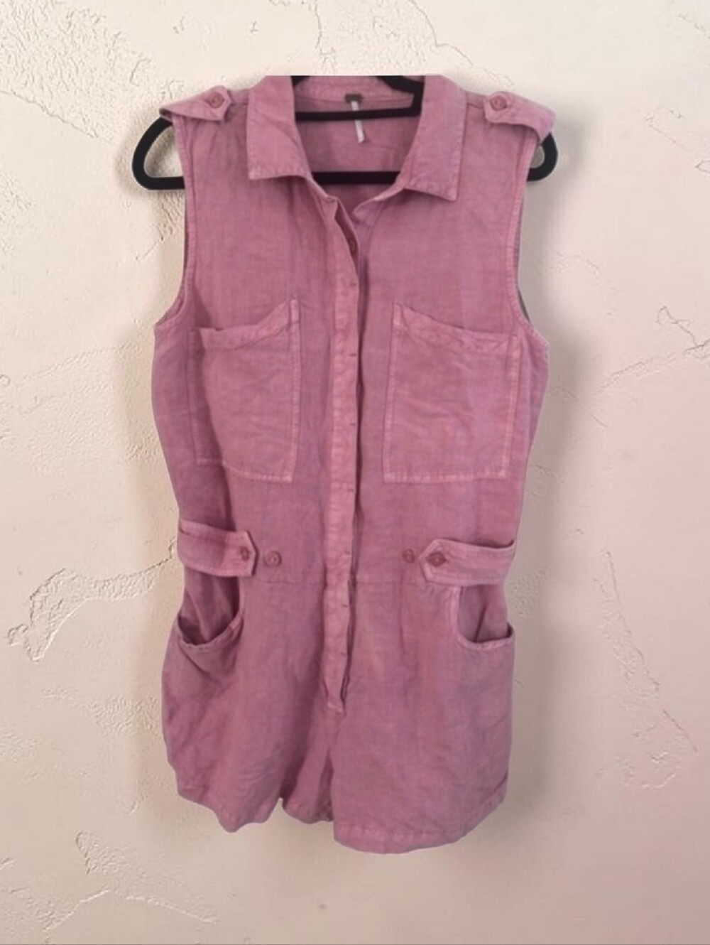 Young Fabulous & Broke Linen, Pink, Button-Front Romper, P2P 18, EC